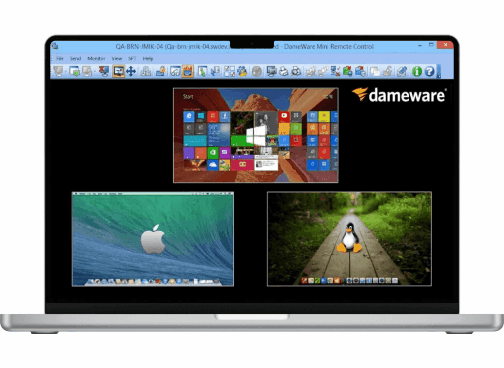 Dameware Remote Support Oberfläche auf Laptop mit mehreren verbundenen Systemen