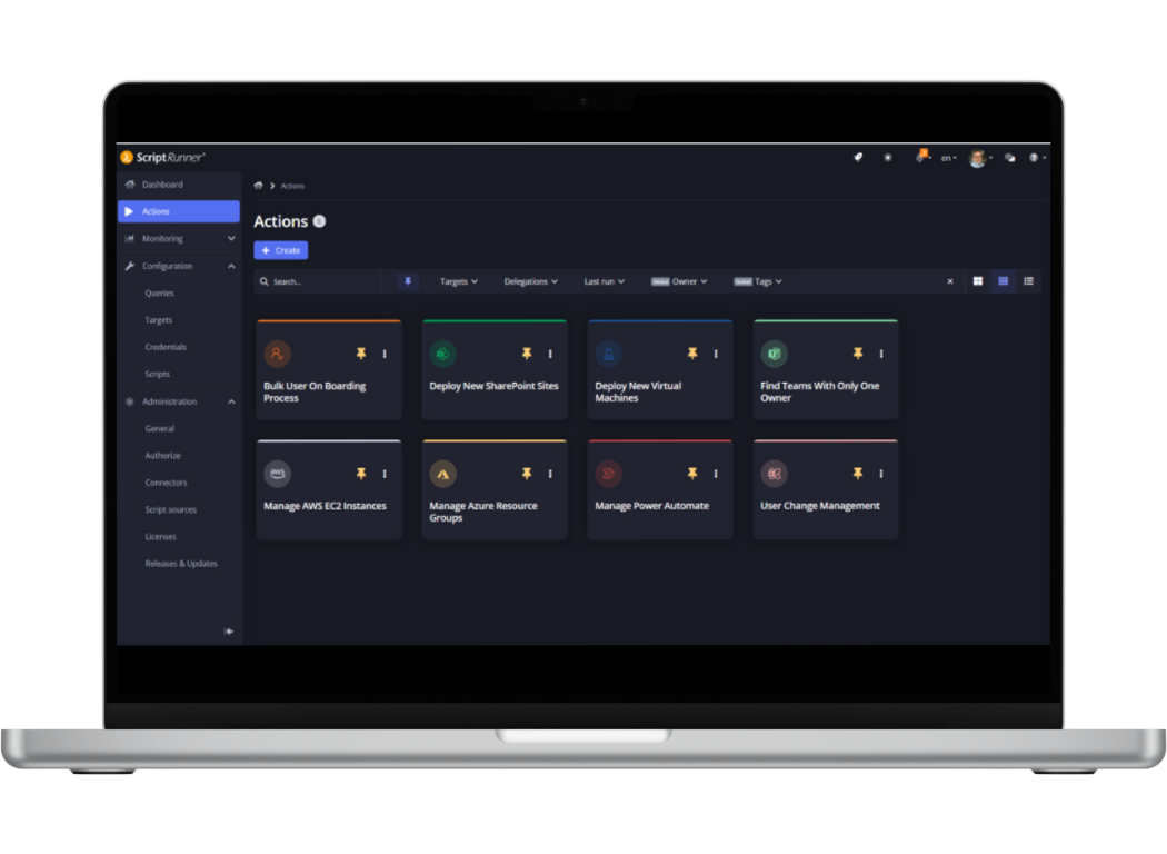 ScriptRunner Oberfläche im Browser zur Automatisierung von IT-Prozessen