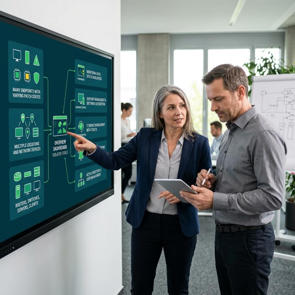IT-Beraterin und IT-Leiter planen gemeinsam eine ManageEngine-Lösung